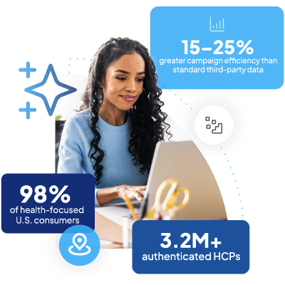 Woman working on a laptop with statistics