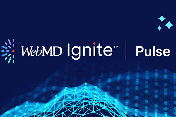 WebMD Ignite Pulse logo with digital blue wave and stars.