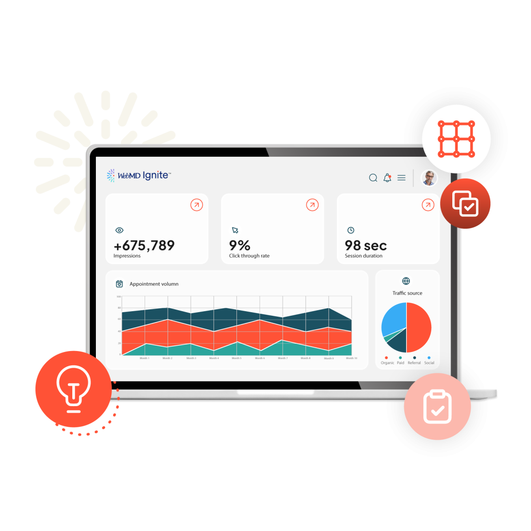 Laptop with data charts and analytics graphics.