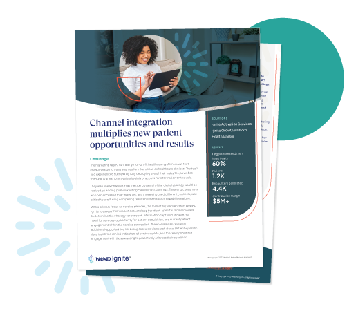 Two-page document with a logo and a photo of a woman using a tablet.