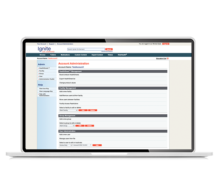 Laptop displaying a website with menu and text sections.