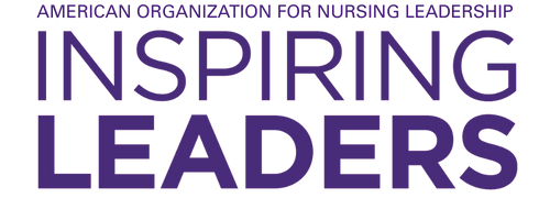 American Organization for Nursing Leadership logo in purple text.