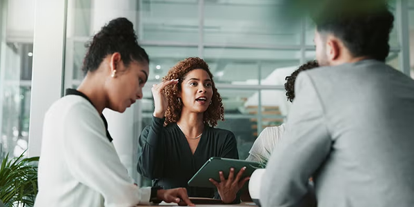 People talking and working in a group 