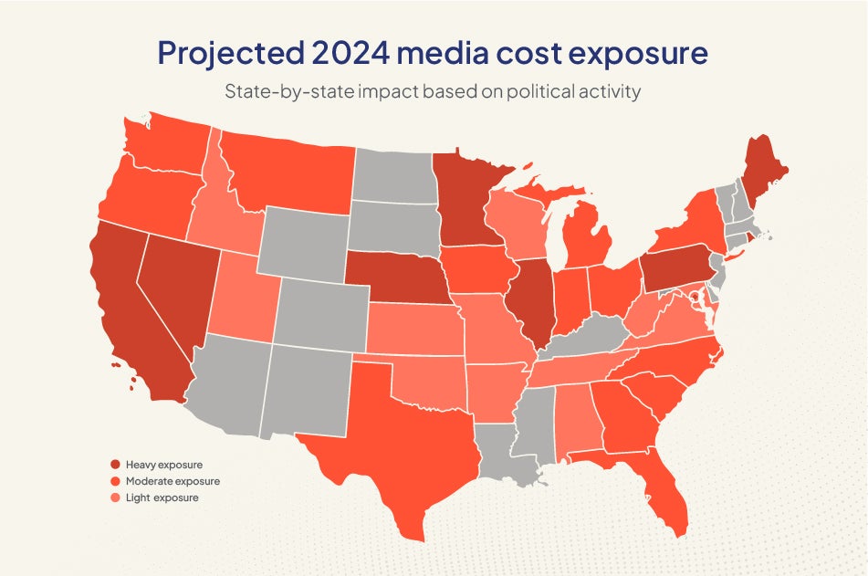 Projected 2024 media cost exposure heat map.
