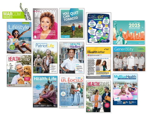 MarCom awards banner with winning pieces