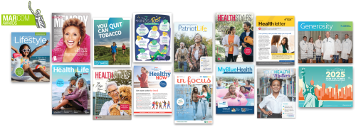 MarCom awards banner with collage of winning pieces