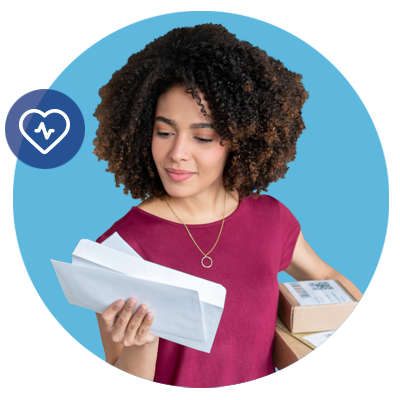 Woman reading health collateral