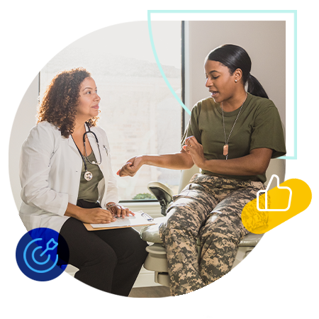 Doctor talking with patient whos in the military
