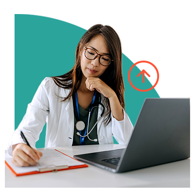 Doctor taking notes from computer