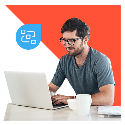 Man looking at computer happy
